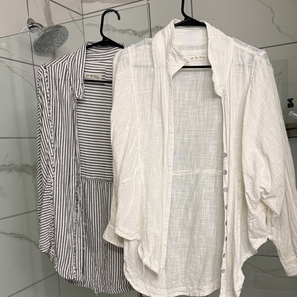 Lightweight White and striped Button-Up Linen Shirts